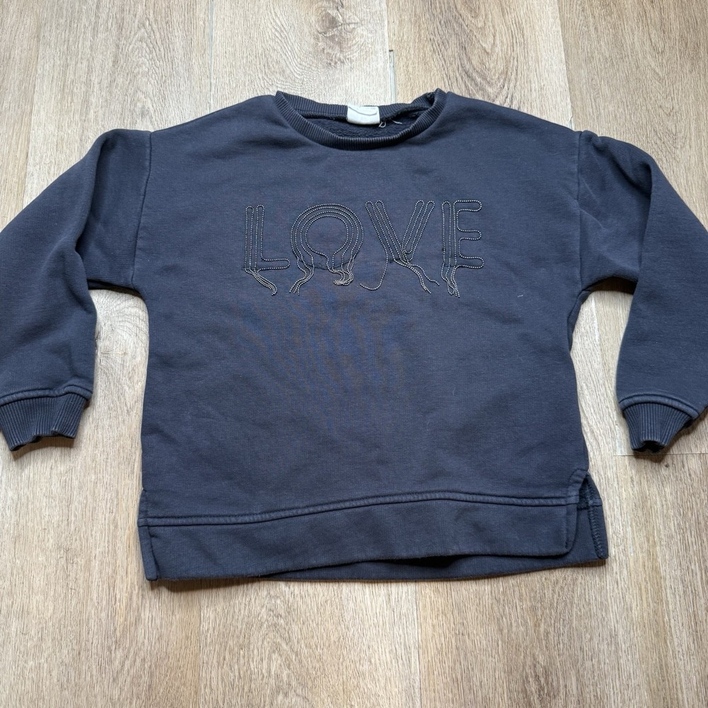 ZARA Kids Love Beaded Crewneck Sweatshirt Black Pullover‎ Youth Size 8